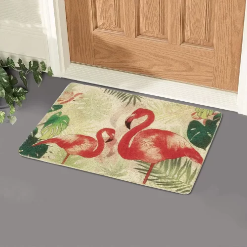 HOKIPO® Antislip Rubber Back Dirt Trapper Inside Outside Doormats for Home Entrance Welcome Mats - Flamingo (Multicolour, Big Size - 50 x 70 cm)