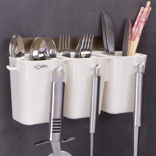 Magic Sticker Series Self-Adhesive Wall Mounted Cutlery Holder for Kitchen, White