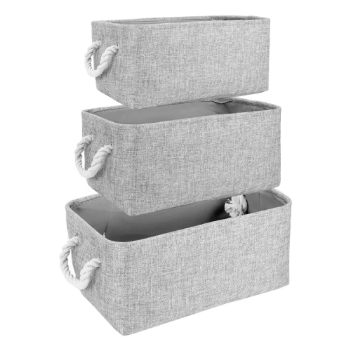 HomeStorie Cotton Eco-Friendly Foldable Storage Basket Bins Organizer (Grey) - Pack of 3