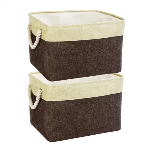 HomeStorie Cotton Eco-Friendly Foldable Clothes Storage Basket Bin Organizer (Brown, Large) - Set of 2