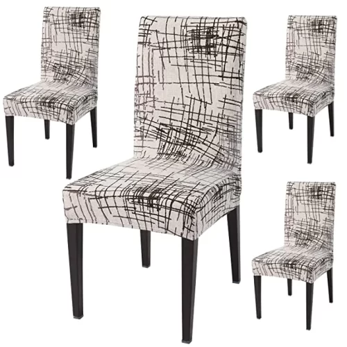 HOKIPO Stretchable Dining Chair Covers Set of Washable Slip Covers - Beige Brown Line