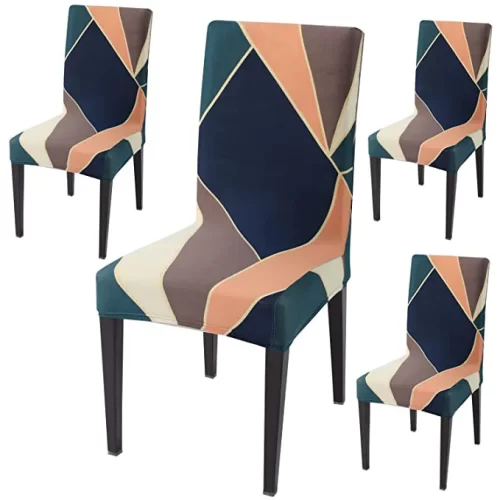 HOKIPO Stretchable Dining Chair Covers Set of Washable Slip Covers - Green Peach Abstract