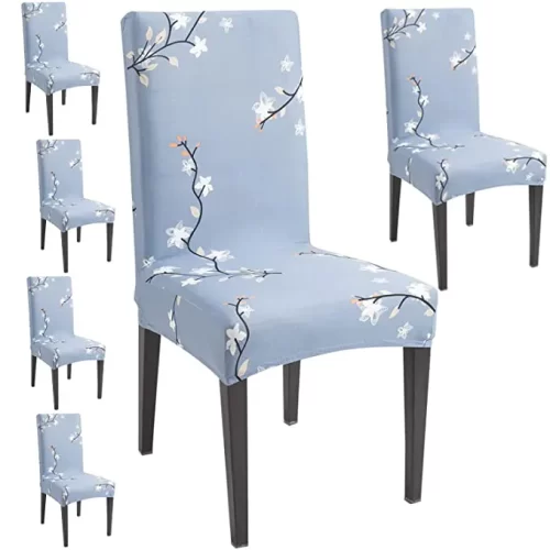 HOKIPO Stretchable Dining Chair Covers Set of Washable Slip Covers - Sky Blue Floral