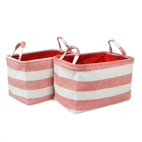 HomeStorie® Eco-Friendly Foldable Cotton Clothes Storage Basket Bin Organizer (Large, Raspberry, Pack of 2)