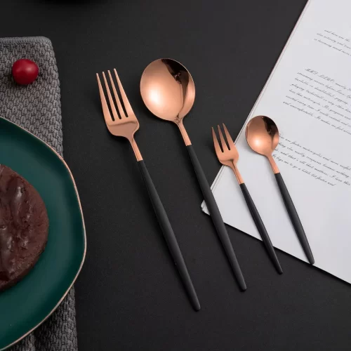 HOKIPO Rose Gold Cutlery Set of 24 Pcs Stainless Steel Flatware Set, Mirror Finish with Gift Box