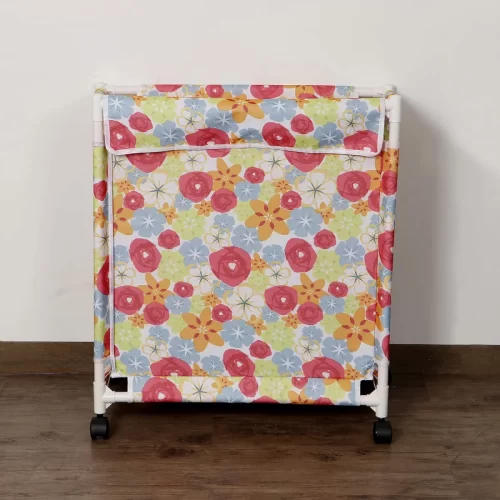Oxford Fabric Laundry Basket With Wheels | Laundry Hamper with Lid Cover | Rolling Laundry Clothes Basket Trolley, 65x56x31 cm, Multicolor