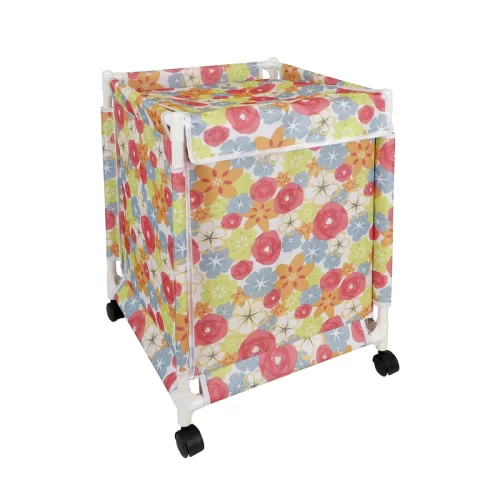 Oxford Fabric Laundry Basket With Wheels | Large Laundry Hamper with Lid Cover | Rolling Laundry Clothes Basket Trolley, 60x44x44 cm, Multicolor