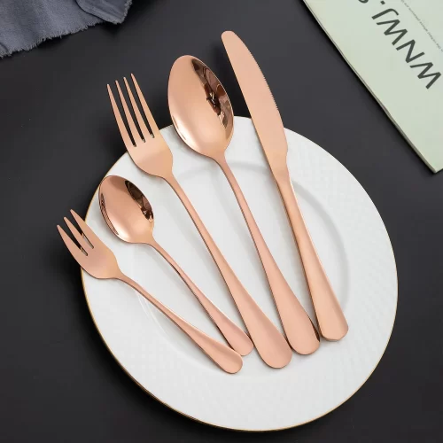 HOKIPO Rose Gold Cutlery Set of 30 Pcs Stainless Steel Flatware Set, Mirror Finish with Gift Box