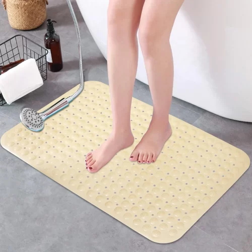 Anti Slip Shower Mat | Bathtub Mat with Suction Cups (Beige, Extra Long, 58 cm X 88 cm)