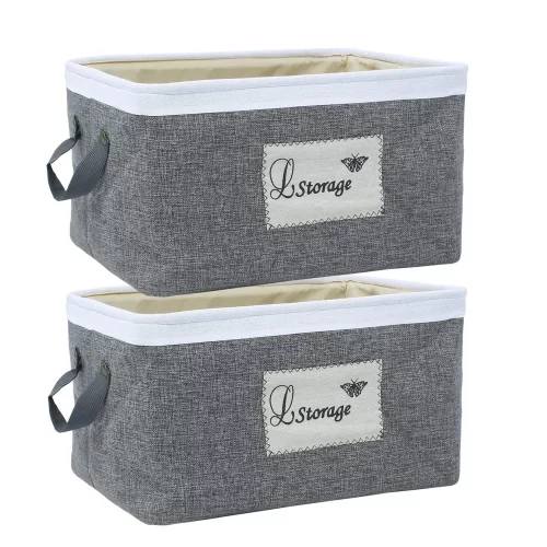 New Jute Eco-Friendly Foldable Storage Basket Bins Organizer (Large, Grey, Pack of 2)