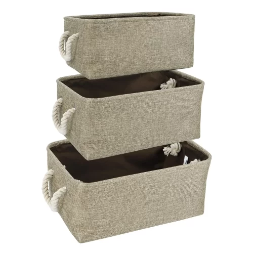 Jute Eco-Friendly Foldable Storage Basket Bins Organizer (Olive) - Pack of 3