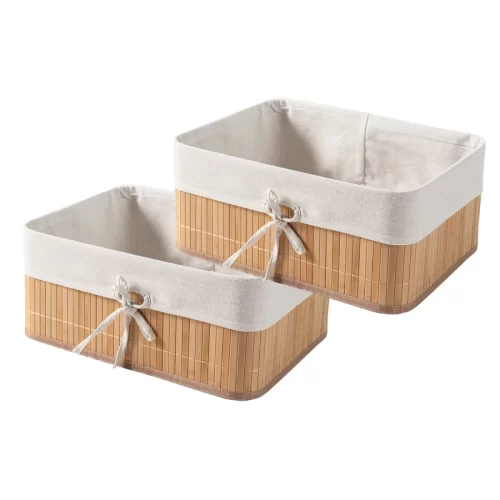New Eco-Friendly Foldable Bamboo Baskets for Storage, Pack of 2 (Natural Brown, Large)