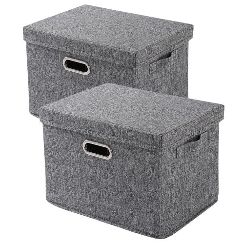 Exclusive Multipurpose Storage Box with Lid for Cupboard, Home and Office, Grey, Large, Pack of 2