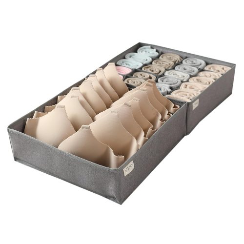 New Premium Undergarment Organizer Storage Box for Drawers Bra Panty Socks Tie Lingerie Organizer for Wardrobe, Pack of 4 (24x24x7x7), Grey