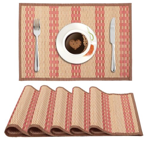 Bamboo Table Mats for Dining Table, Set of 6 Wooden Placemats, 45x30 cm, Peach