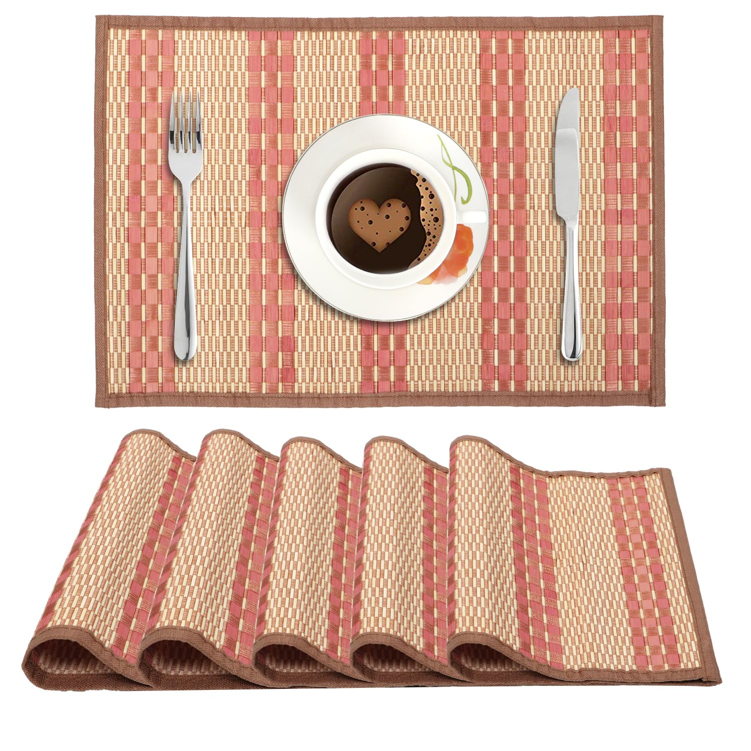 New Bamboo Table Mats for Dining Table, Set of 6 Wooden Placemats ...