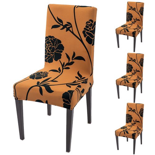 Premium 140 GSM Stretchable Dining Chair Covers - Copper Brown Floral Design
