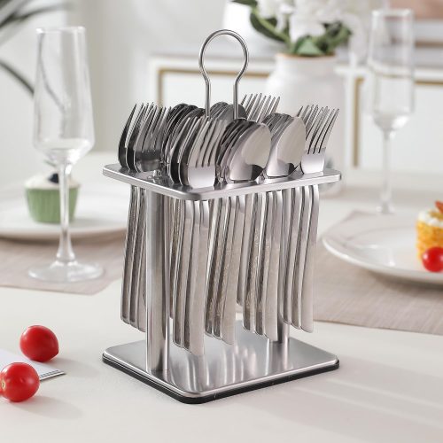 New Silverware Designer Cutlery Set with 12 Fork and 12 Spoon with Stand