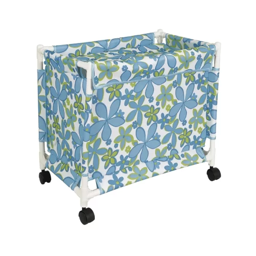 New 2024 Model- Oxford Fabric Laundry hamper With Wheels | Laundry Hamper with Lid Cover | Rolling Laundry Clothes Basket Trolley, 46x54x34 cm, Floral Blue