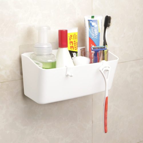 New Magic Sticker Series Self Adhesive Rack for Bathroom & Kitchen - Heavy Duty Plastic (White)