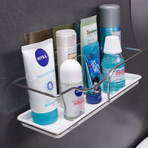 New Virgin Plastic Magic Sticker Series Self Adhesive Plastic Wall Mounted Bathroom Shelf - White