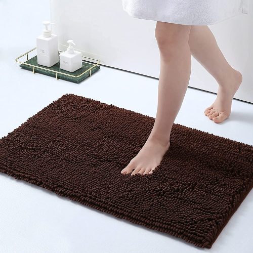 Luxury Bath Rug, Extra Soft chenille microfiber and Absorbent Bathroom Mat 45x60 cm, Brown