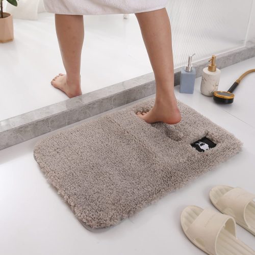 New Ultra Soft Shaggy Plush Machine Washable anti skid mats for home | Bathroom Entrance, Bedroom, Kitchen, Balcony 50x80 cm, Large, Light Grey