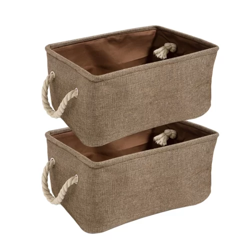 New premium Jute Eco-Friendly Foldable Clothes Storage Basket Bin Organizer, Set Of 2, Large, Coffee Brown