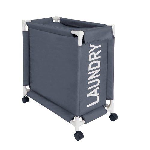 New Oxford Fabric Laundry Basket With Wheels | Laundry Hamper with Lid Cover | Rolling Laundry Clothes Basket Trolley, 65x30x58 cm, Grey