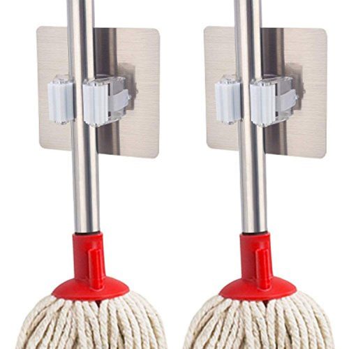 Super Strong Self Adhesive Mop and Broom Holder - White - Pack of 2