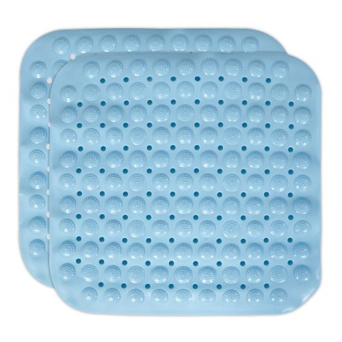 Anti Slip Shower Mat | Bathtub Mat with Suction Cups (Blue, 48 cm X 48 cm)- Pack of 2