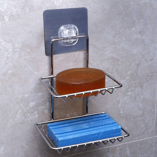 New Double Soap Tray Stand Stainless Steel, Magic Sticker Series Self Adhesive