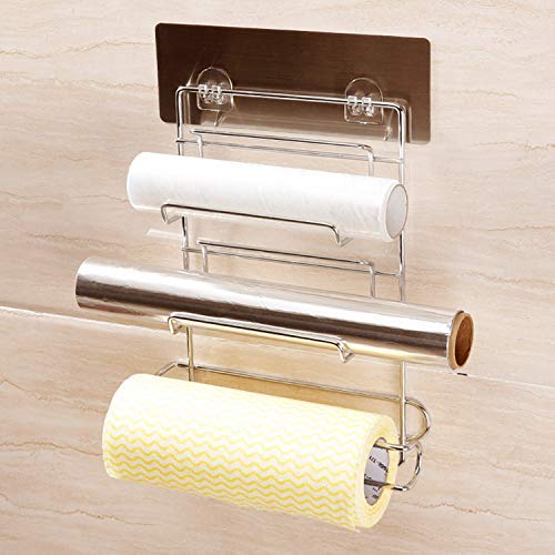 New Kitchen Tissue Paper Roll Holder, Silver Foil, Paper Dispenser Rack Stand | Multi-Tier | Stainless Steel | Magic Sticker Series Self Adhesive