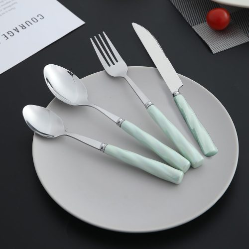 New Luxurious Ceramic 24Pcs Silver Cutlery Set for Dinning Table - 6 Spoons, 6 Knives, 6 Fork and 6 Tea Spoons, Mint